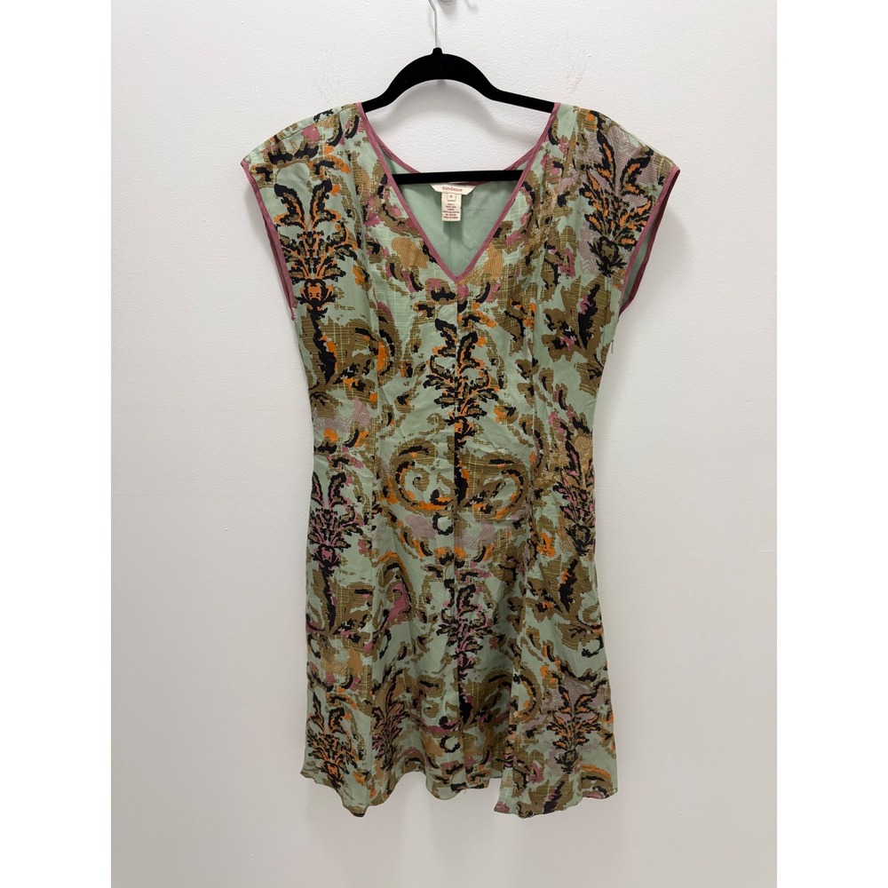 Sundance Silk Abstract Paisley Print V-Neck Cap Sleeve Shift Dress Green Size 6